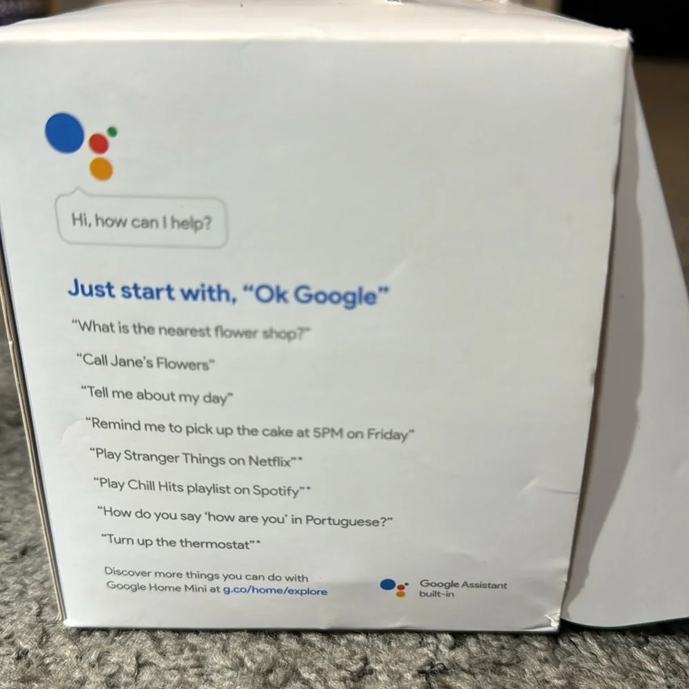 Google Home Mini- open box never been set up or used!